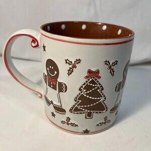 Gingerbread Man Christmas Ceramic Coffee Mug 20 oz Embossed Trees Eli + Ana